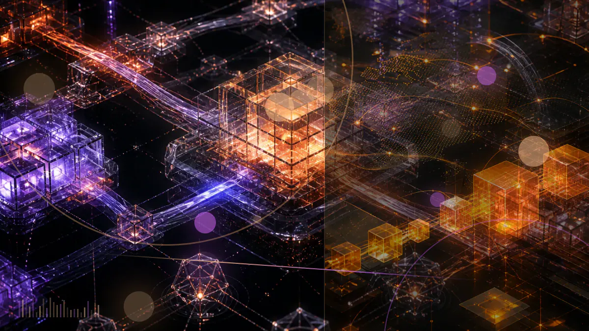 Conceptual illustration of 18 state jurisdictions confronting a federal securities regulator across a field of digital-asset symbols