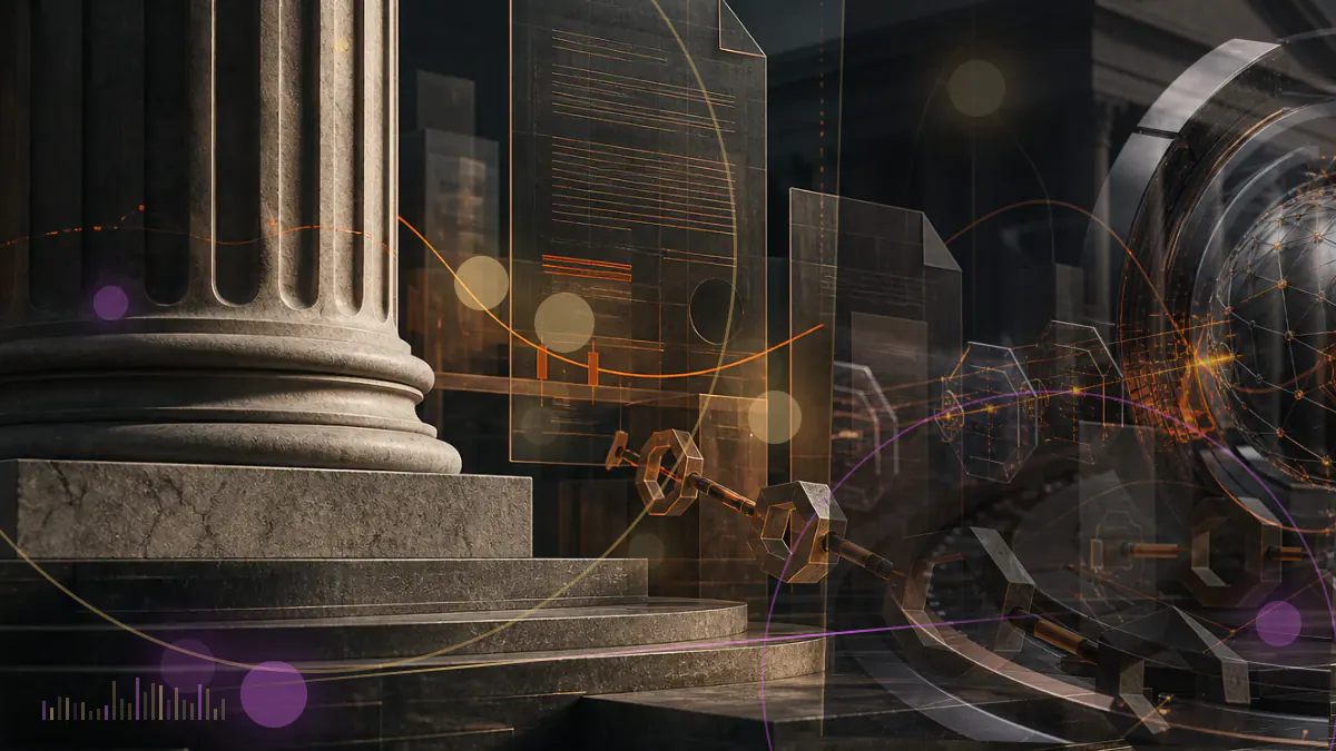 Conceptual illustration of institutional capital flowing into cryptocurrency companies, protocols and governance networks