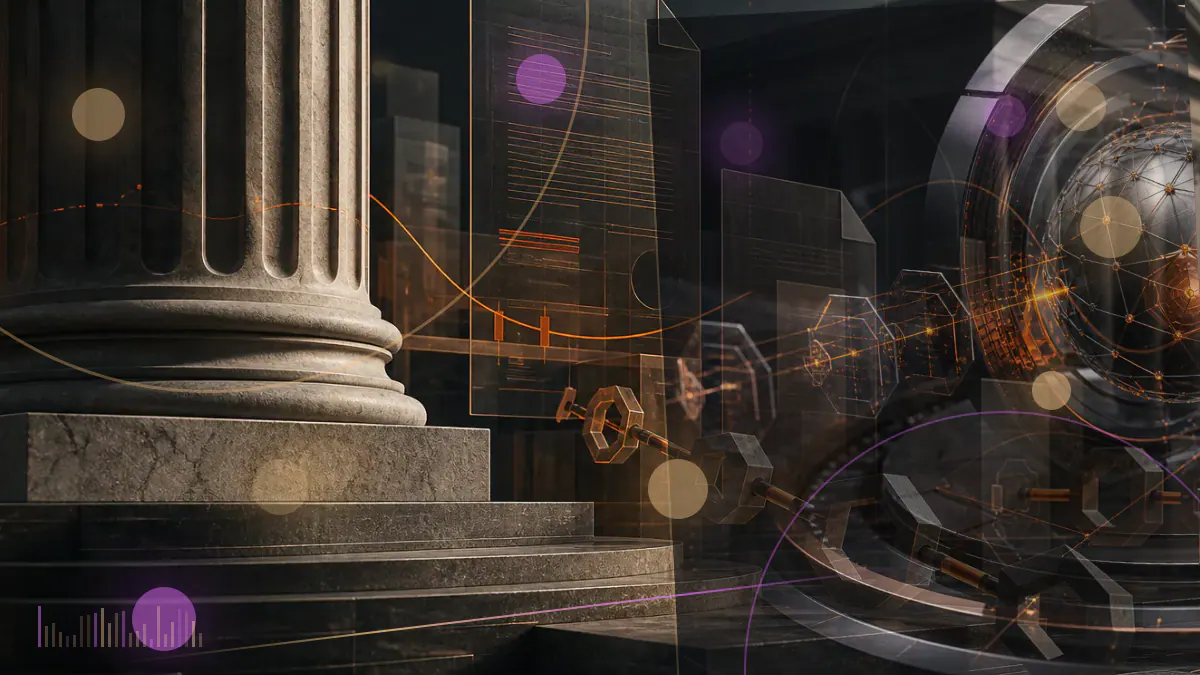 Conceptual illustration of Cardano’s ADA rising above a large-cap cryptocurrency ranking beside an advancing proof-of-stake network