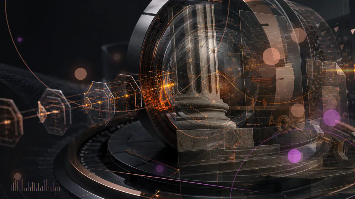 Conceptual illustration of Cardano’s ada token rising beside a staged blockchain upgrade timeline