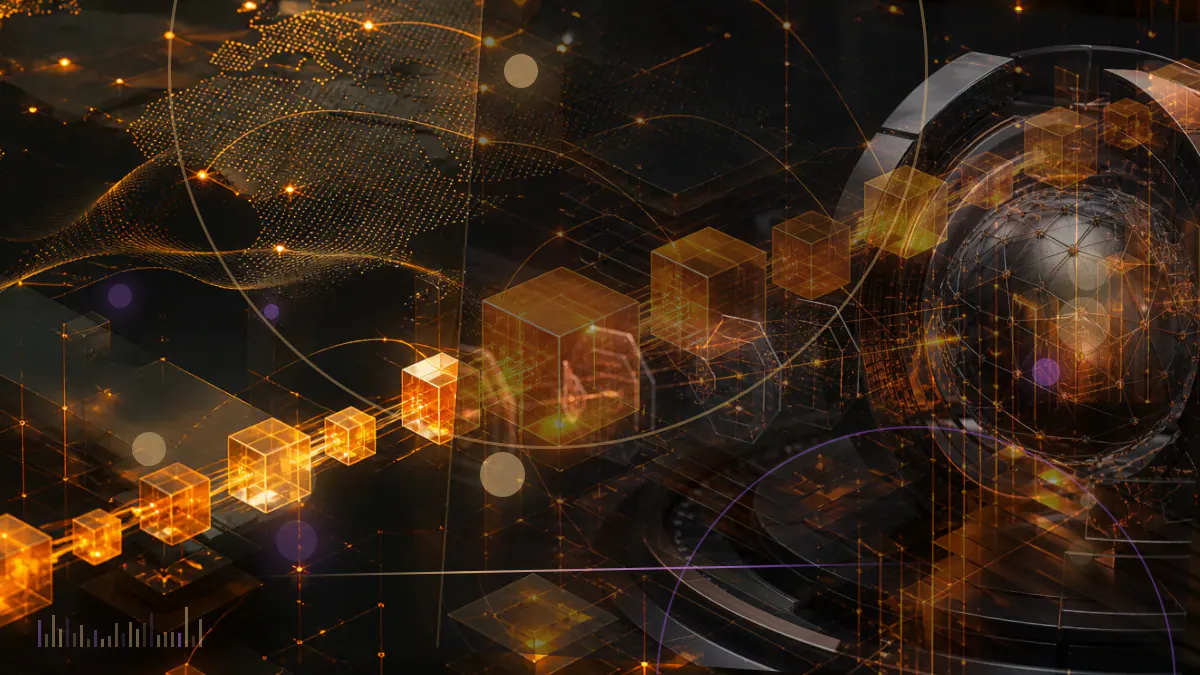 Conceptual illustration of a Swedish krona token connected to five blockchain networks within a European regulatory framework