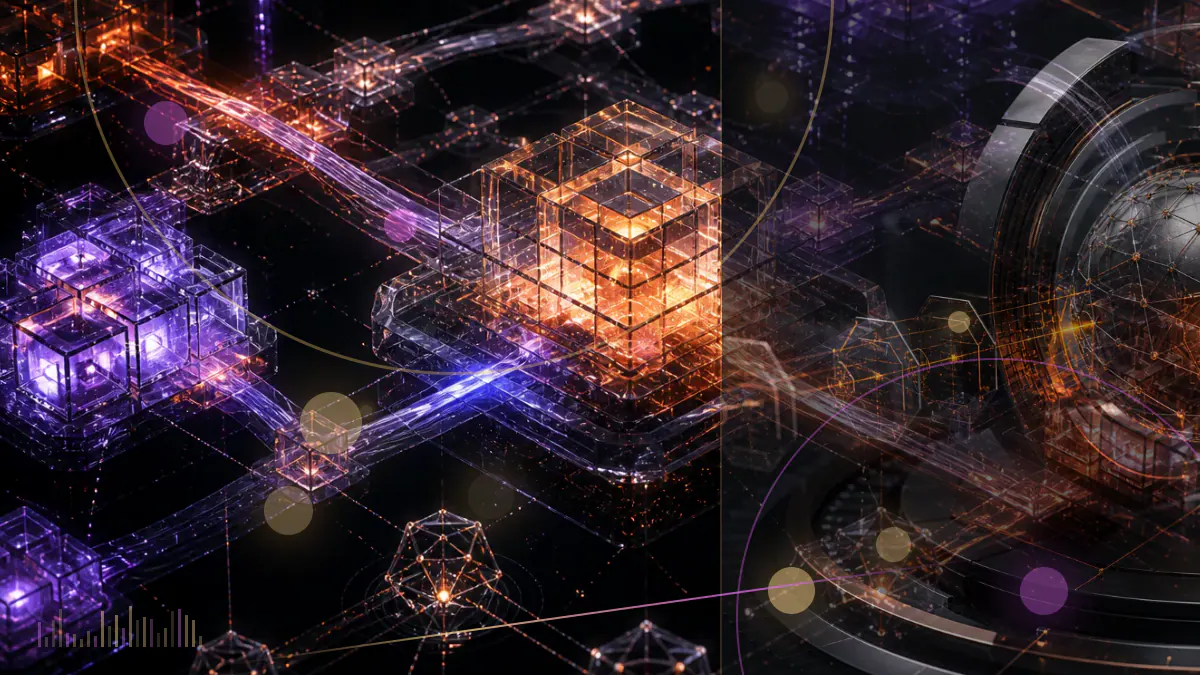 Conceptual illustration of an industrial bitcoin mine connected to the Nasdaq market and an equity-financing pipeline