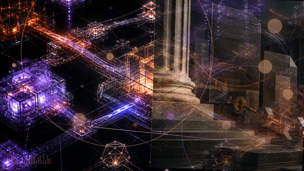 Conceptual illustration of immobilized ether moving between Arbitrum governance and an Aave-controlled wallet beneath a federal court order