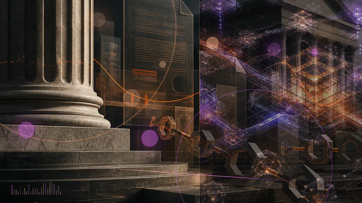 Conceptual illustration of an Argentine banking network separated from cryptocurrency tokens by a central-bank regulatory barrier