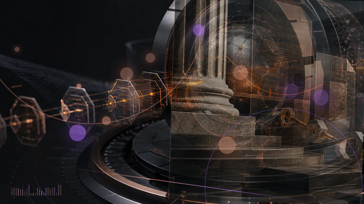 Conceptual illustration of digital tokens moving through regulated Australian custody, trading and settlement controls