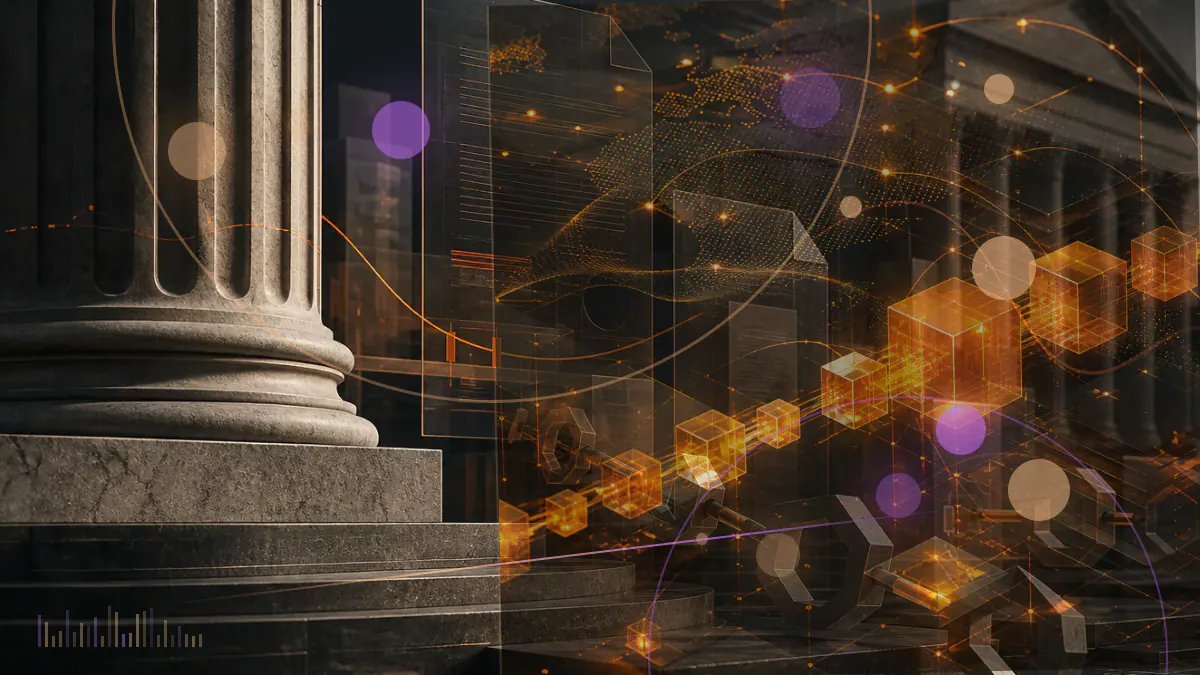 Conceptual illustration of a cryptocurrency exchange ledger passing through an Australian regulatory checkpoint
