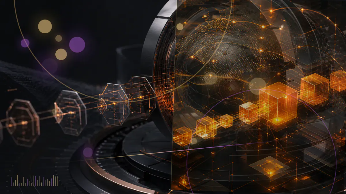 Conceptual illustration of two institutional cryptocurrency platforms joining through an embedded trading network