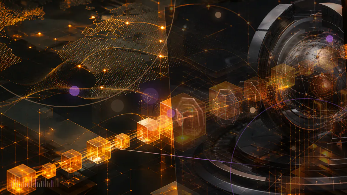 Conceptual illustration of institutional bitcoin moving from a futures warehouse into a regulated stand-alone custody vault