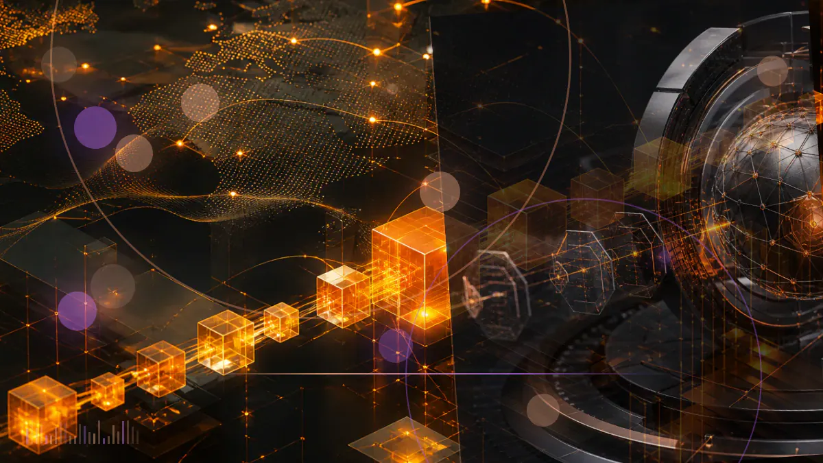 Conceptual illustration of institutional futures infrastructure connecting a bitcoin symbol with an exchange ledger and custody vault