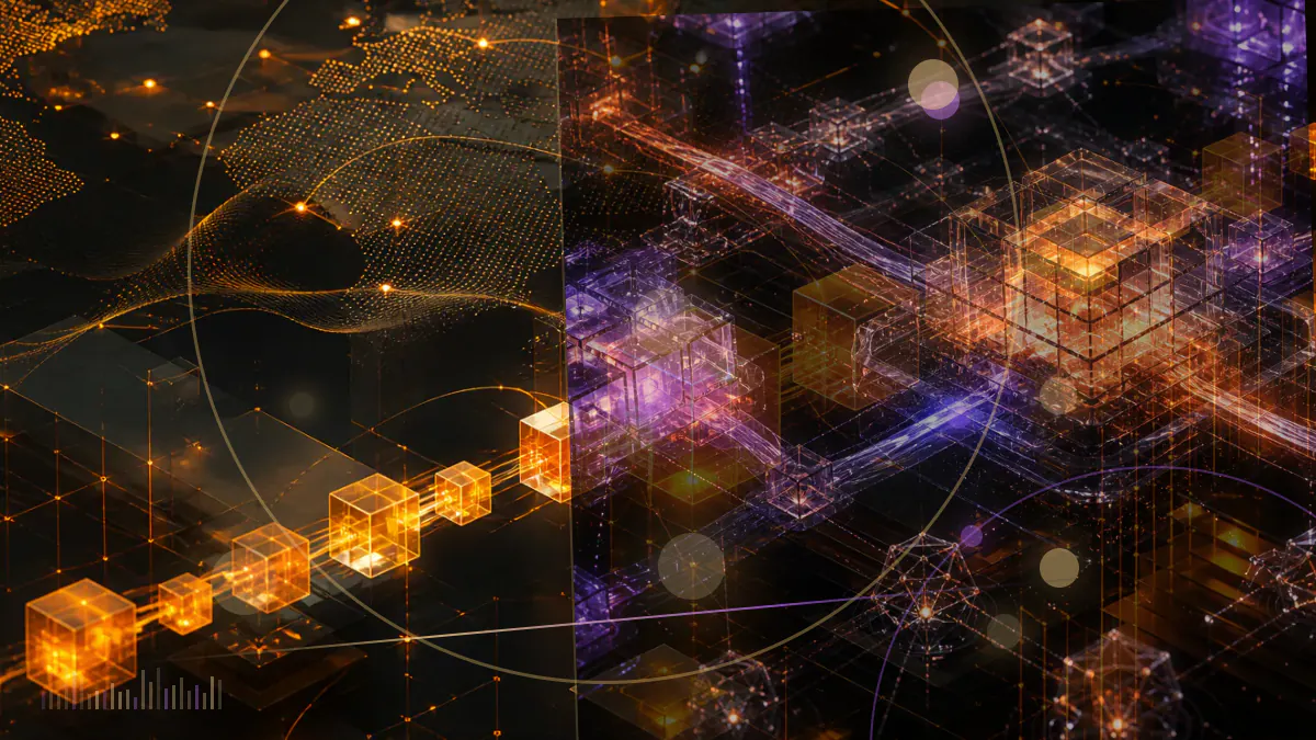 Conceptual illustration of a witness stand, federal court ledger and darkened cryptocurrency exchange interface representing the FTX trial
