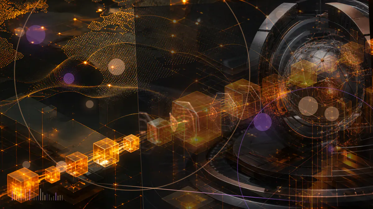 Conceptual illustration of a presidential announcement resolving a blockchain-based binary prediction contract