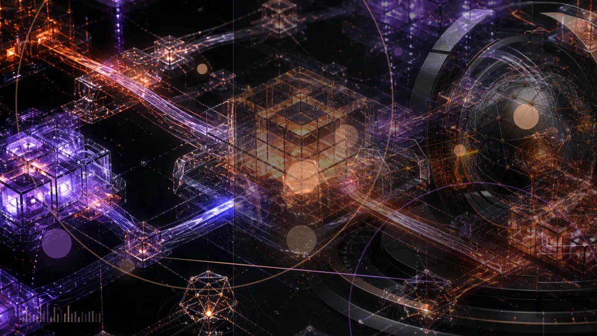 Conceptual illustration of a United States executive order connecting federal institutions, digital assets and blockchain networks