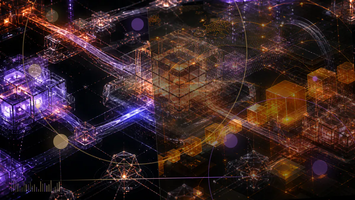 Conceptual illustration of a gold BNB token moving from an Ethereum-style network toward an order-book exchange built on a separate blockchain
