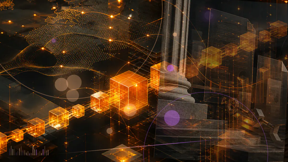 Conceptual illustration of a Tesla-linked stock token connecting an equity certificate with a BUSD cryptocurrency exchange ledger