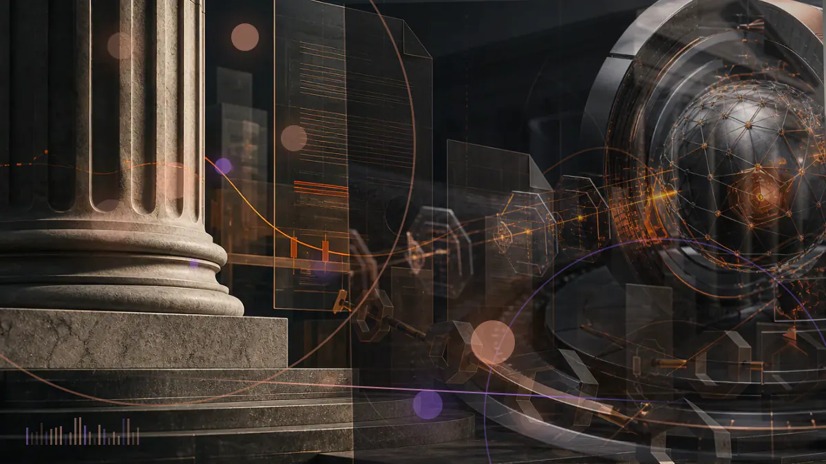 Conceptual illustration of a cryptocurrency exchange gateway under security lockdown while digital assets are frozen across connected blockchain networks
