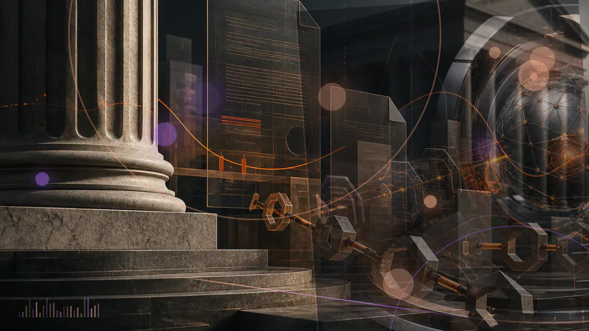 Conceptual illustration of a cryptocurrency exchange gateway withdrawing from a Singapore regulatory licence process