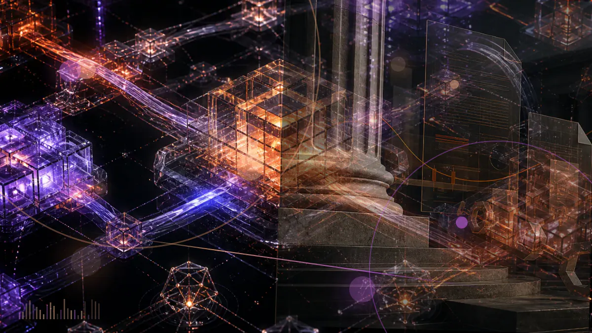 Conceptual illustration of a distributed digital ledger connected to a central-bank settlement core and channels of institutional liquidity