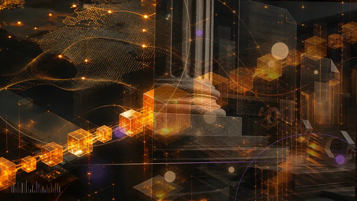 Conceptual year-end cryptocurrency market ledger showing bitcoin leading while XRP moves ahead of ether