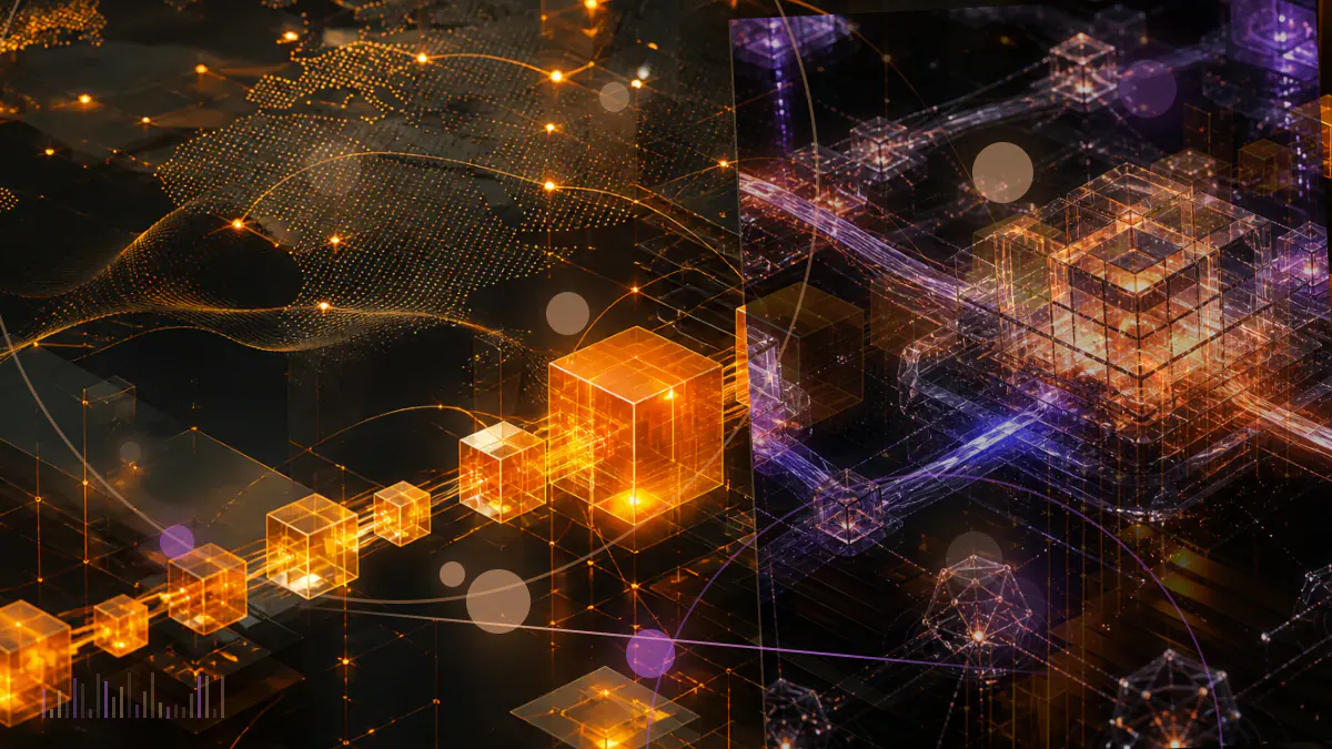 Conceptual illustration of a bitcoin price chart reacting to an Amazon package and an unconfirmed digital-payments signal