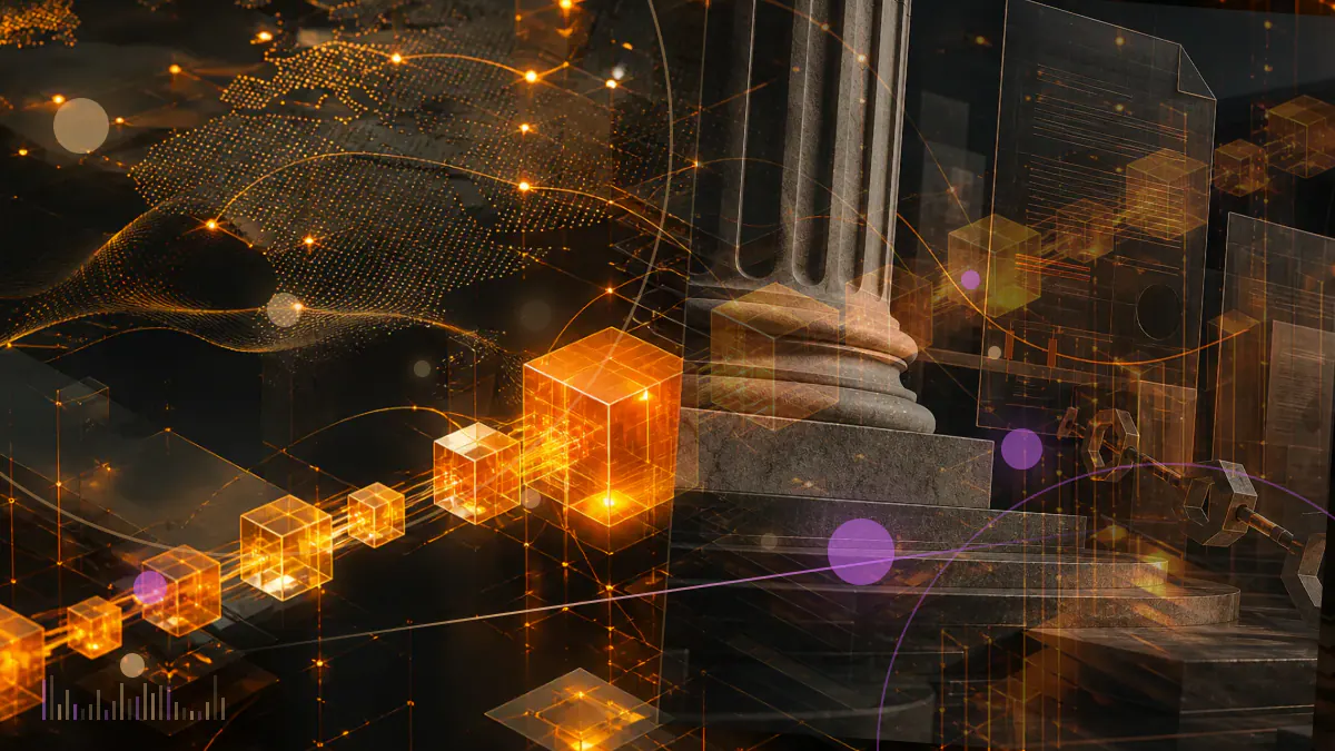 Conceptual illustration of bitcoin breaking through a luminous $30,000 threshold across fragmented digital-asset exchange charts