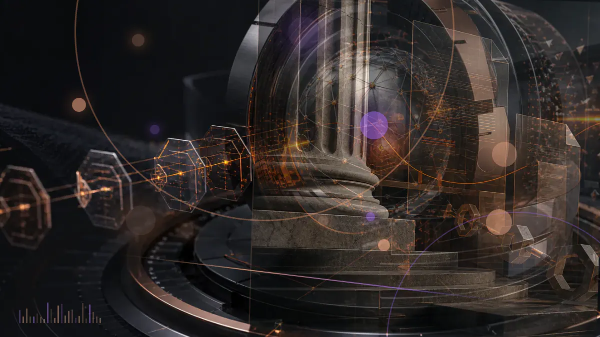 Conceptual illustration of Bitcoin mining nodes recalibrating around a lower proof-of-work difficulty threshold