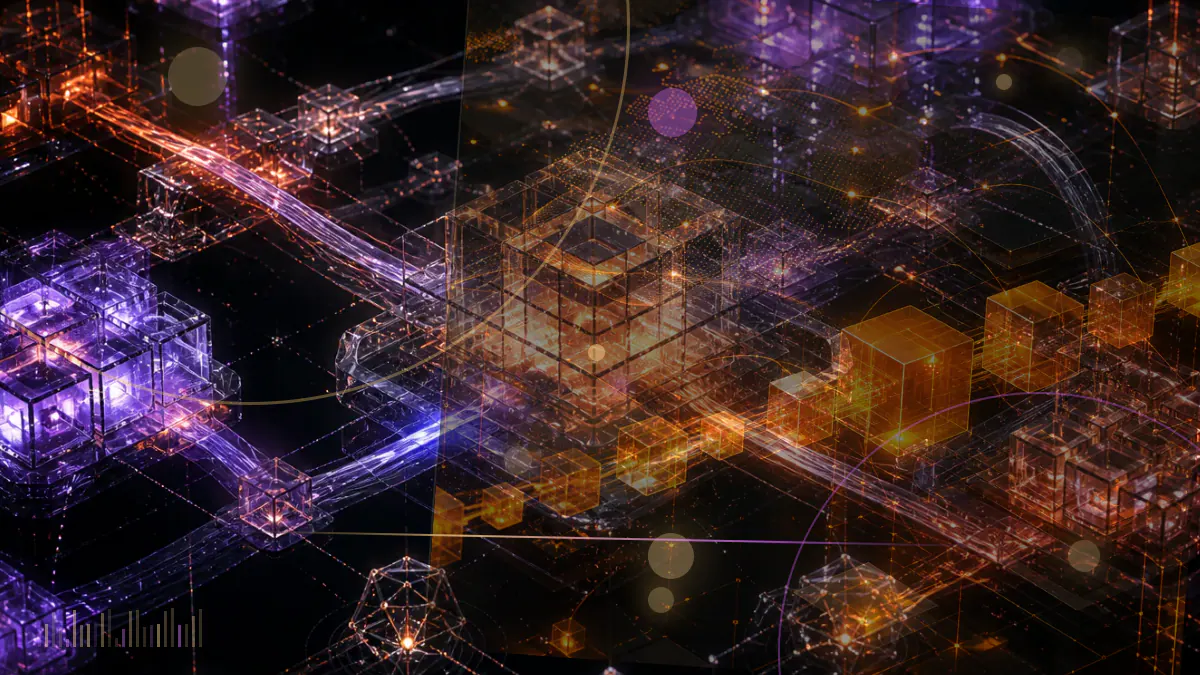 Conceptual illustration of Bitcoin mining machinery recalibrating around block 895,104 and an easing difficulty gauge