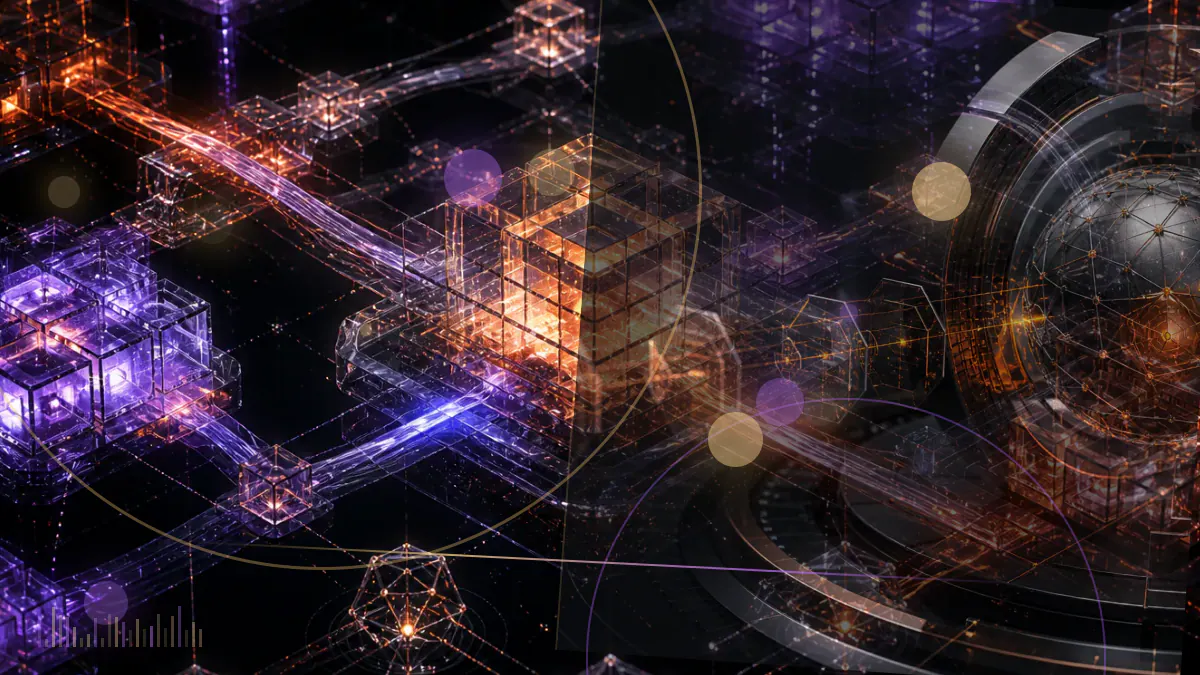 Conceptual illustration of Bitcoin mining blocks passing through an automatically lowering proof-of-work threshold