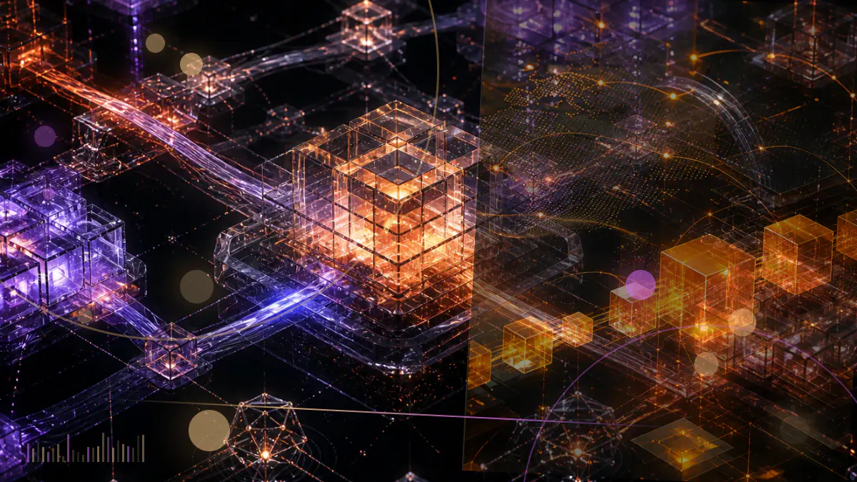 Conceptual illustration of a bitcoin descending price chart beside a reshuffled field of digital assets at the start of 2019