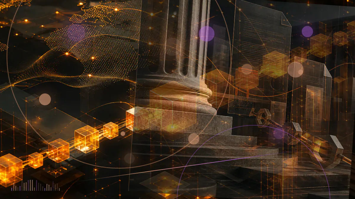 Conceptual illustration of bitcoin rising beside record inflows into regulated exchange-traded funds