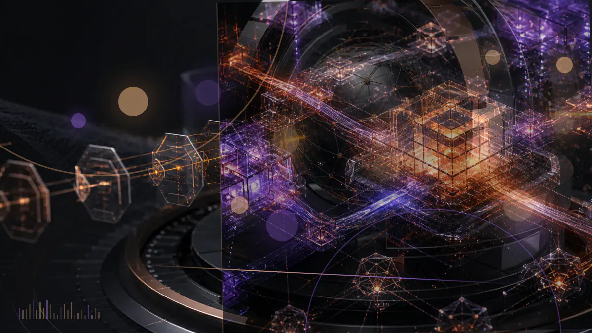 Conceptual illustration of bitcoin and ether descending through a cryptocurrency market grid alongside falling protocol tokens