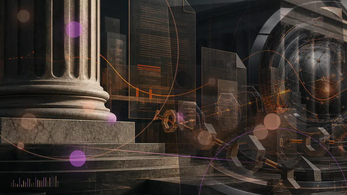 Conceptual Bitcoin token descending through a $90,000 market threshold against a backdrop of central-bank calendar symbols
