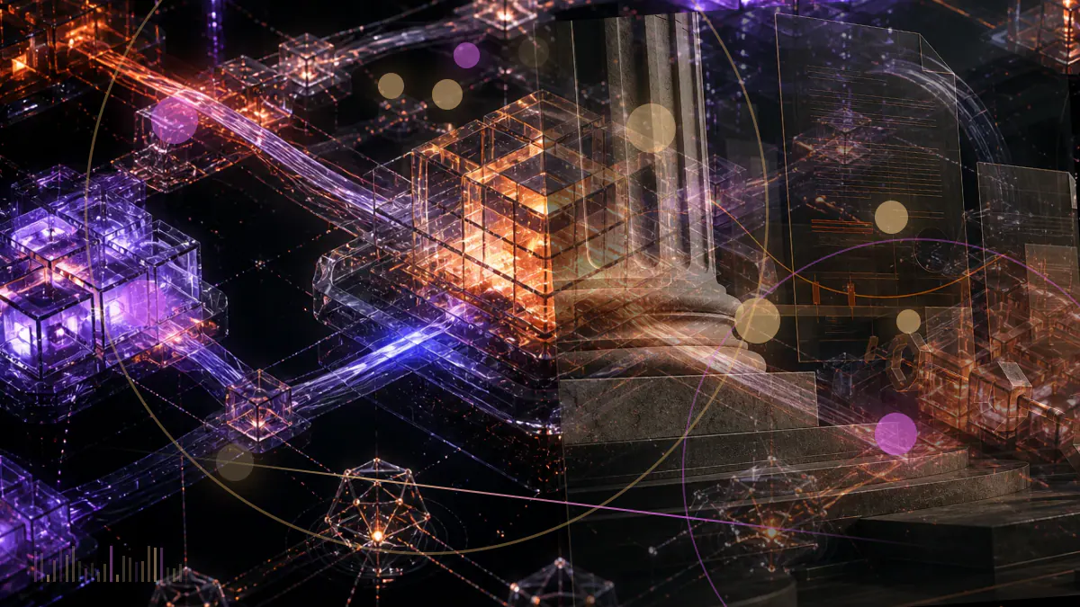 Conceptual illustration of Bitcoin mining computation accelerating through a network-scale hashrate gauge