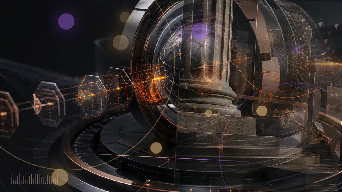 Conceptual illustration of Bitcoin mining machines beneath a rising hash-rate graph and tightening difficulty gauge