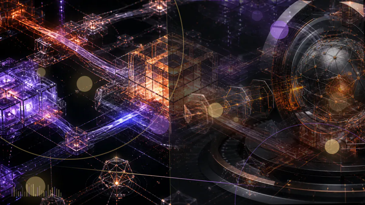 Conceptual illustration of Bitcoin and ether market lines falling beside darkened cryptocurrency-mining equipment and a regulatory document