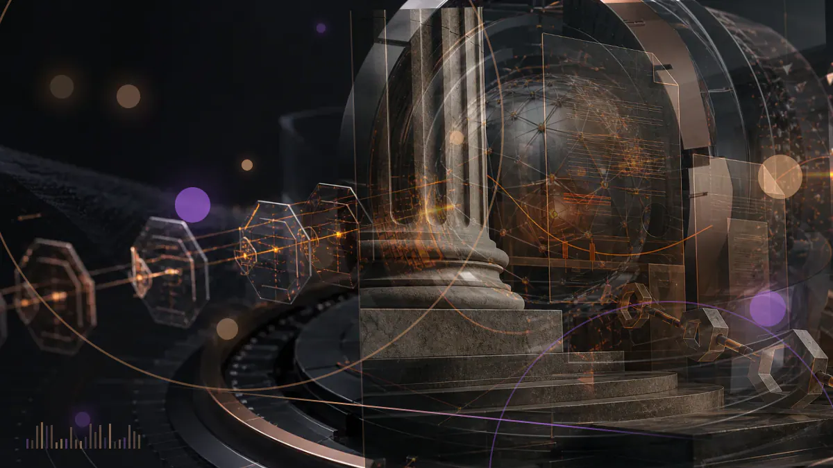 Conceptual illustration of Bitcoin mining machines confronting a rising proof-of-work difficulty grid at block 677,376