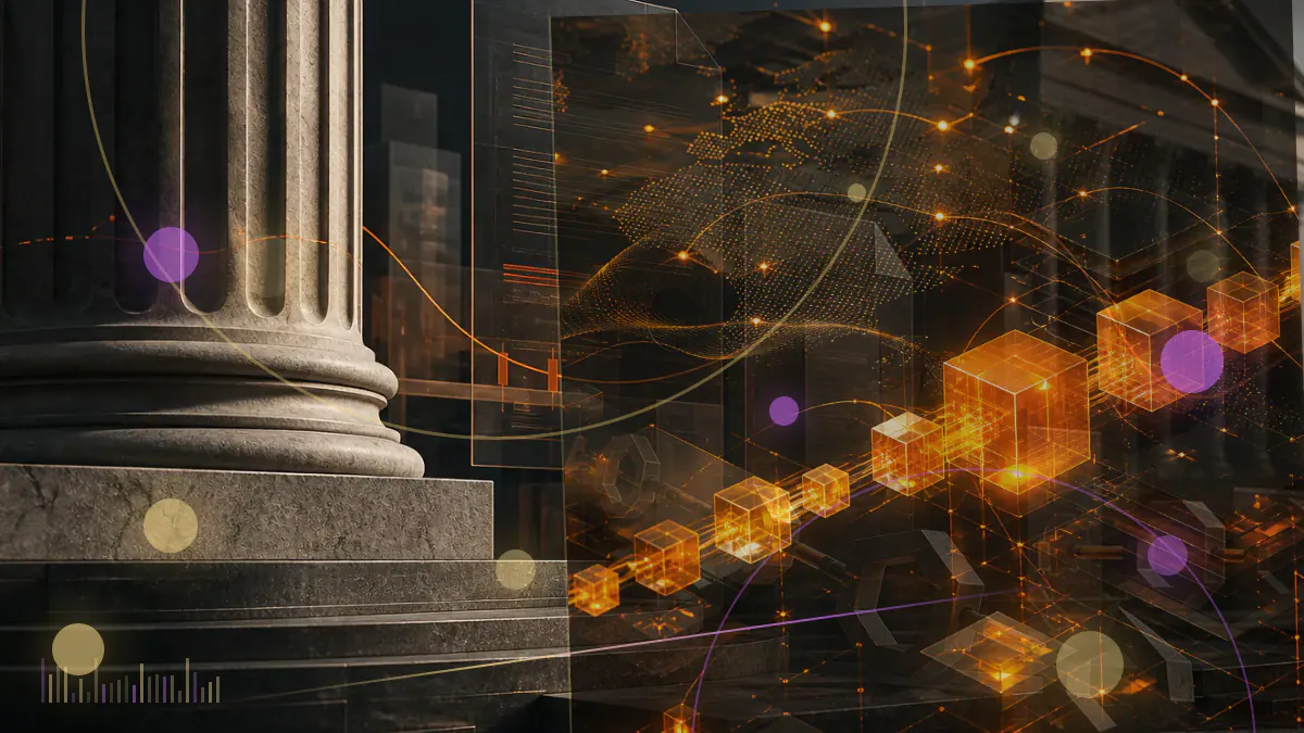 Conceptual Bitcoin mining network with computational nodes converging on a rising difficulty threshold