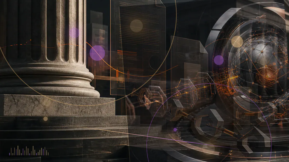 Conceptual illustration of a rising bitcoin price line surrounded by smaller cryptocurrency symbols against a dark market grid