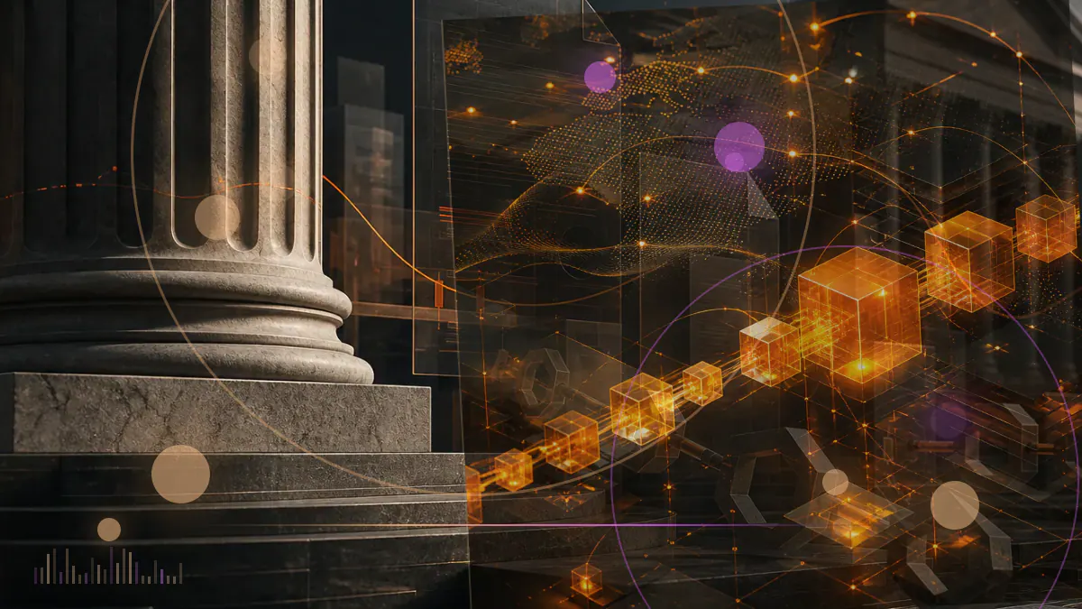 Conceptual illustration of Bitcoin rising through the $67,000 level beside a closed institutional fund-flow ledger