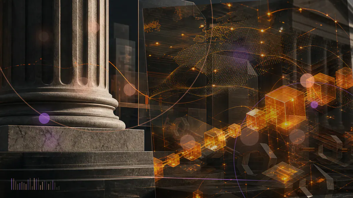 Conceptual illustration of an orange bitcoin market line rising through $93,495 against an institutional trading grid