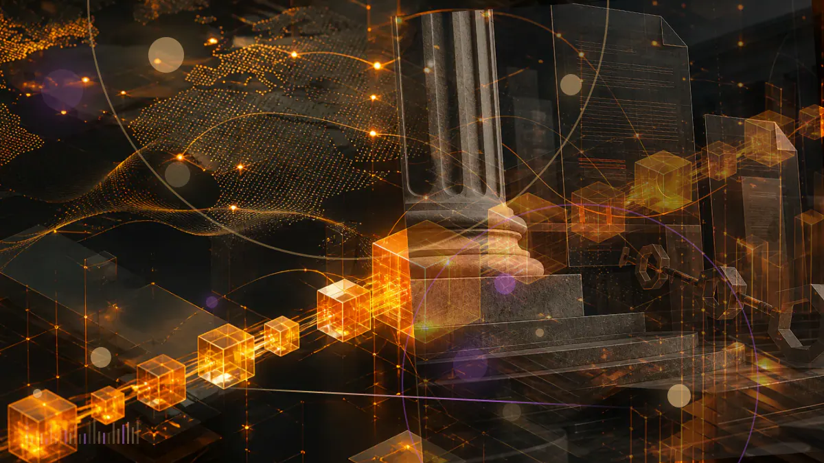 Conceptual illustration of bitcoin crossing a $112,000 market threshold beside regulated fund structures