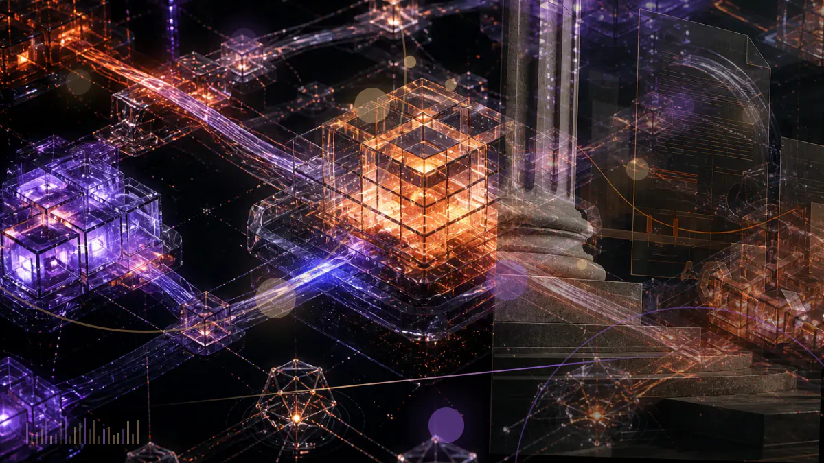 Conceptual illustration of bitcoin crossing a $58,000 market threshold beside institutional finance and payment-network motifs