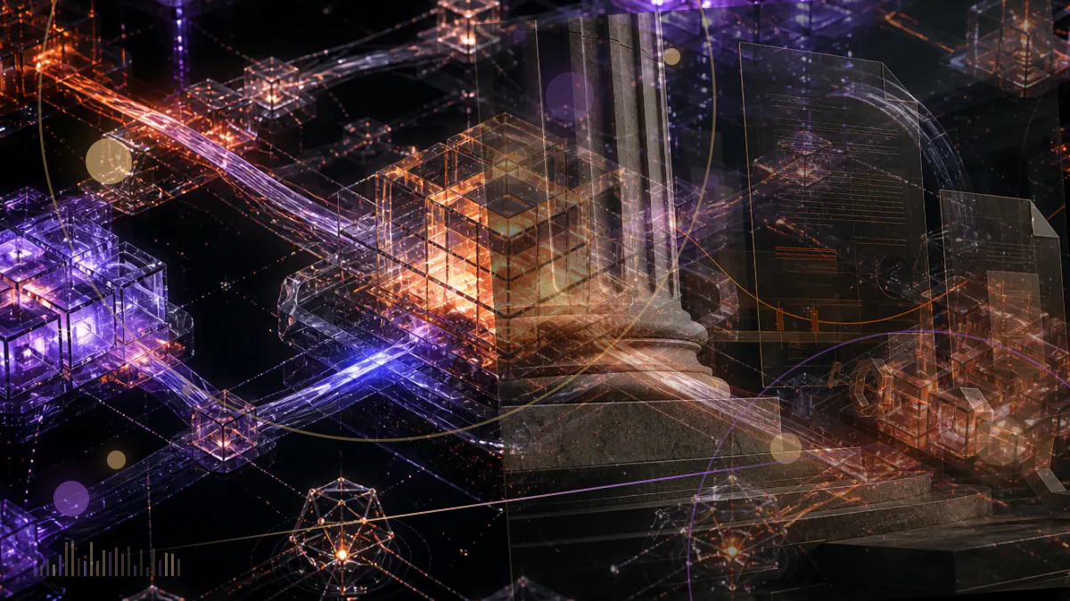 Conceptual illustration of bitcoin options contracts converging on a March 2021 expiration point across a digital market network