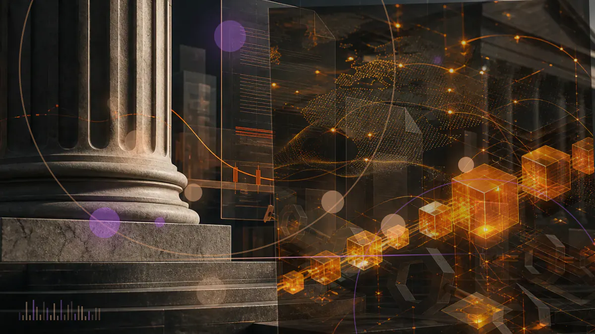Conceptual illustration of a cryptocurrency exchange connecting to Bitcoin through a network of Lightning payment channels