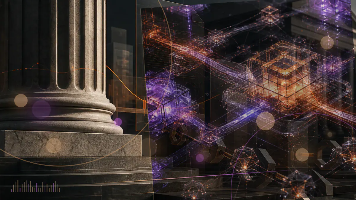 Conceptual illustration of a specialized Antminer E3 chip confronting a field of GPU miners on the Ethereum network
