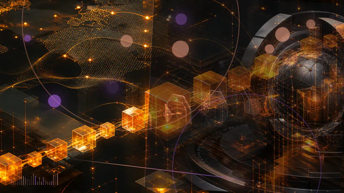Conceptual illustration of a cryptocurrency derivatives exchange terminal behind an anti-money-laundering compliance barrier and federal court ledger