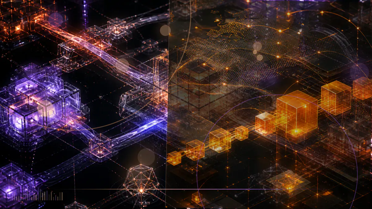 Conceptual illustration of an institutional asset-management portfolio connecting staking nodes, tokenized securities and an SEC regulatory document