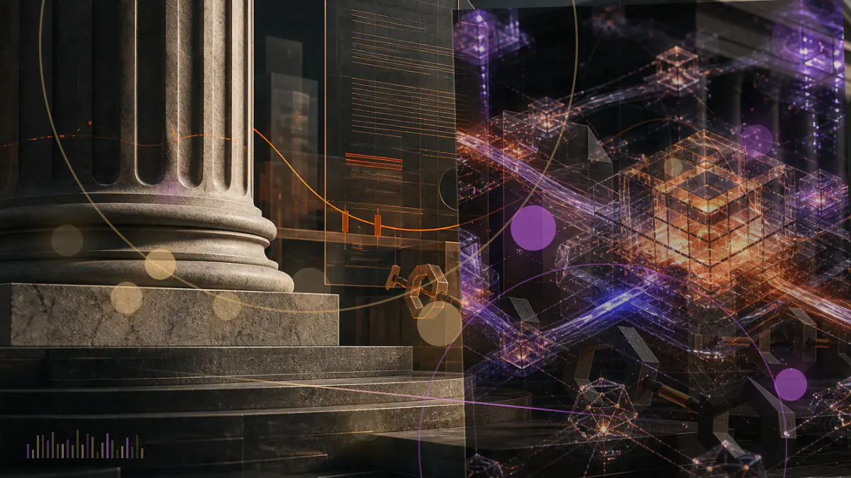Conceptual illustration of venture-capital flows rising through a network of blockchain infrastructure companies
