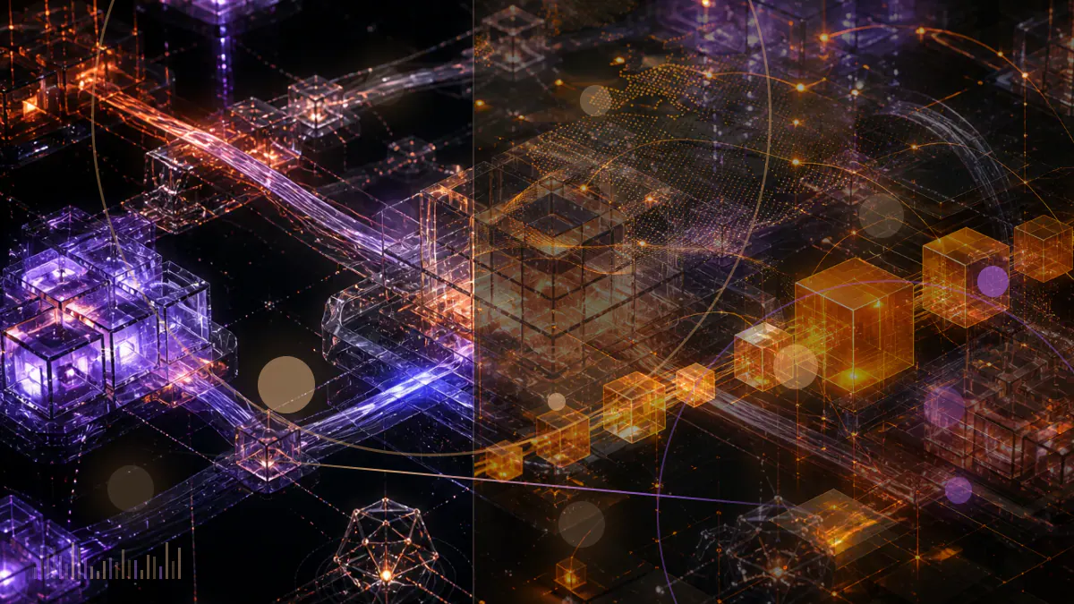 Conceptual illustration of a BNB token rising through layered market-price bands above a glowing blockchain network