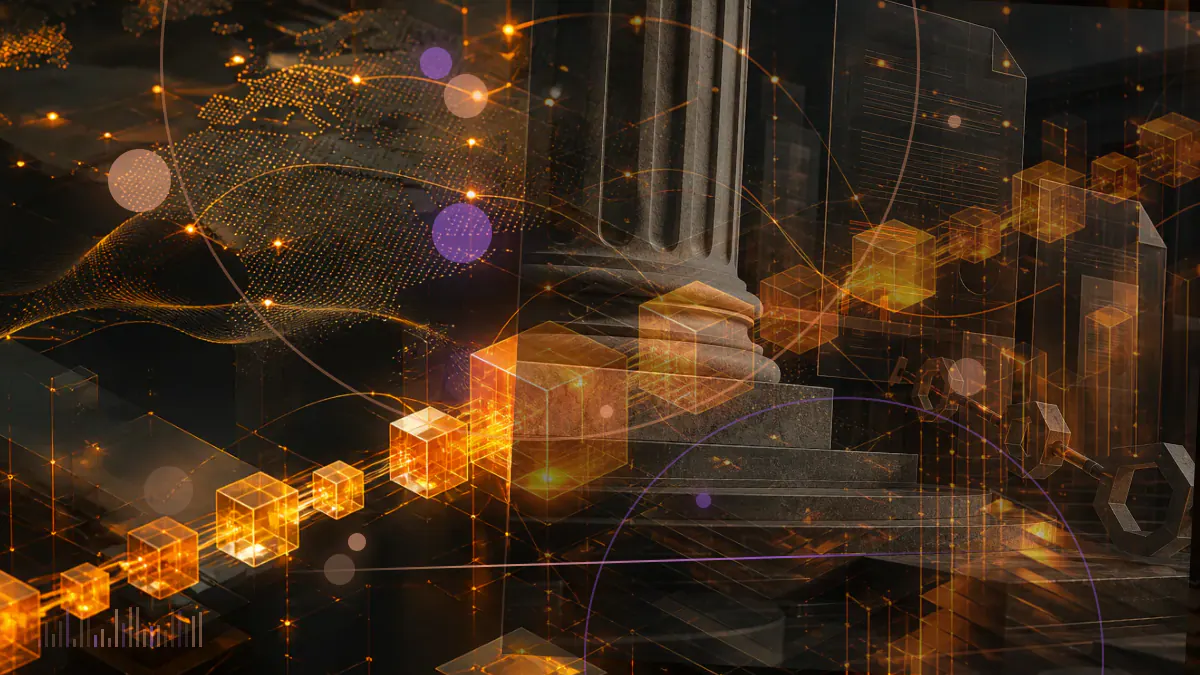 Conceptual illustration of a trusted government website distributing hidden Monero mining code through a compromised JavaScript dependency