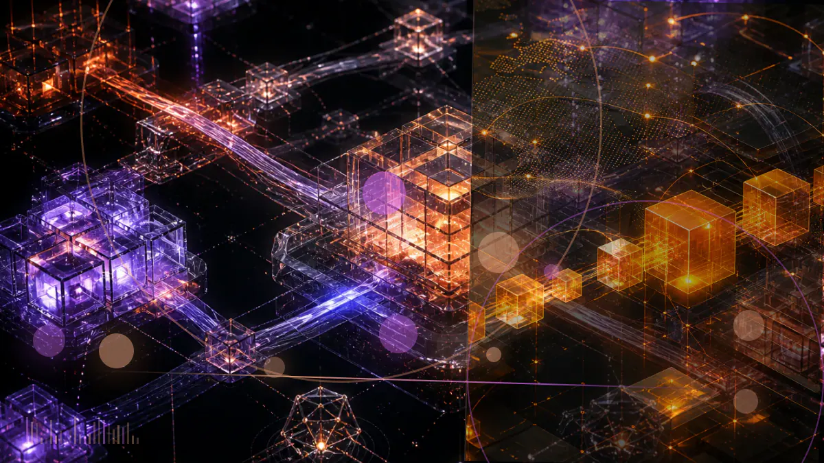 Conceptual illustration of bitcoin mining computers disconnecting from a map of mainland China beneath a regulatory warning signal